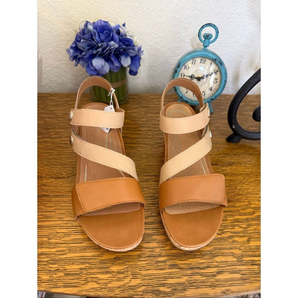 NEW Aetrex Madelyn Quarter Strap Wedge Sandal in Ginger Multi Leather Summer - Picture 3 of 11